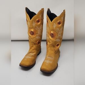 Cowgirl Boots for Women Cowboy Sunflower Mid Calf Western Boots Embroidery Stitc